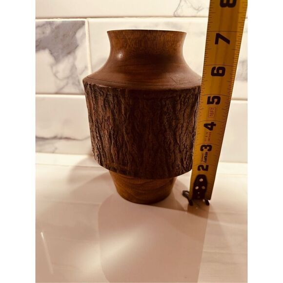 Vintage Hand Engraved Wooden Urn Vase Made in Thailand - Picture 7 of 7